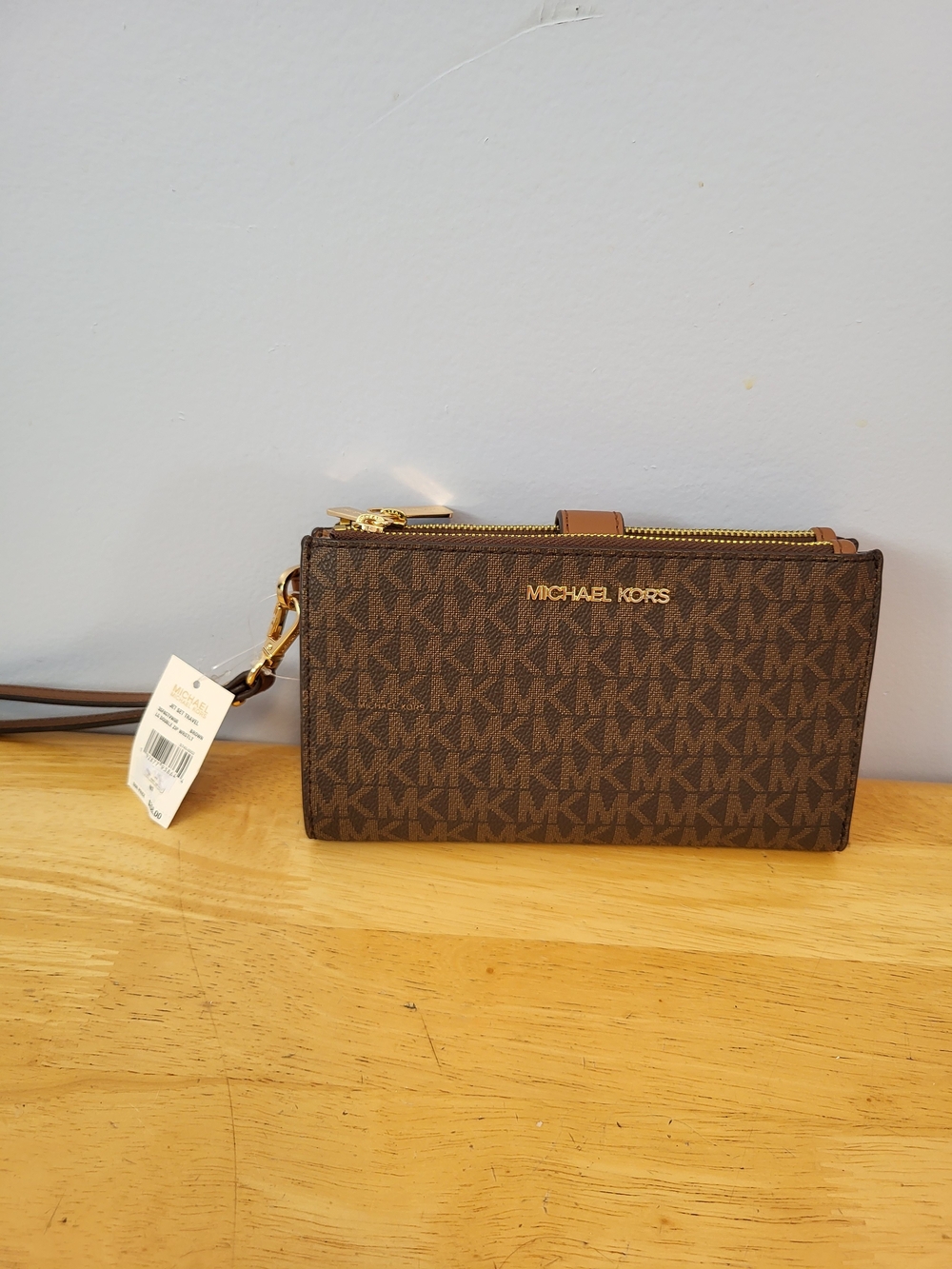 Michael Kors Brown Logo Zip Wristlet